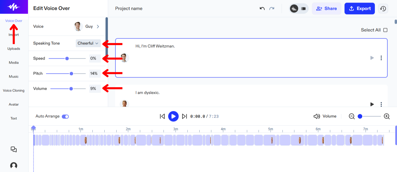 Edit Voice on Speechify Voice Over